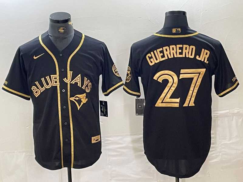 Mens Toronto Blue Jays #27 Vladimir Guerrero Jr Black Gold Cool Base Stitched Baseball Jerseys